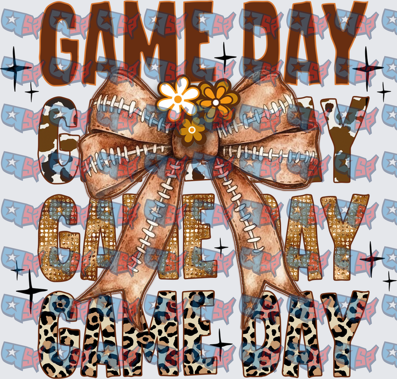 Game Day Football Bow Leopard Stacked Lettering (DTF)