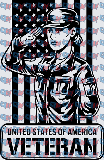 Female Soldier Saluting USA Veteran American Flag (DTF)