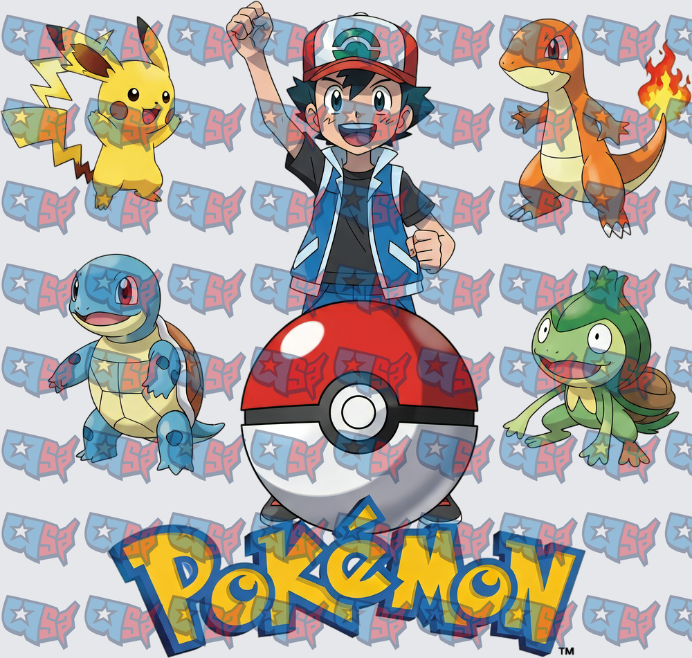 Ash Ketchum with Pikachu Charmander Squirtle Turtwig Pokeball (DTF)