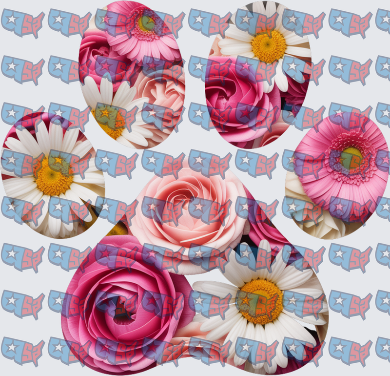 Pink Roses Daisies Gerbera Floral Circle Clusters (DTF)