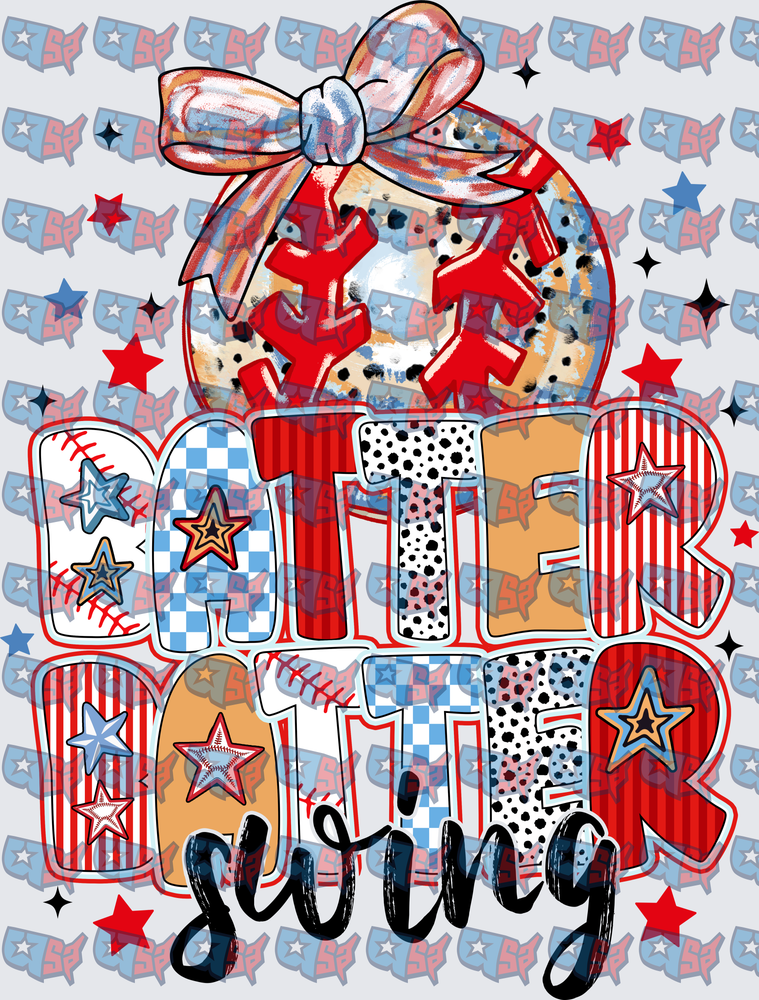 Batter Batter Swing Baseball Bow Patterned Letters (DTF)