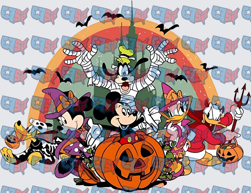 Classic Cartoon Characters Halloween Costumes Pumpkin Bats (DTF)