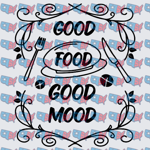 Good Food Good Mood Fork Knife Plate Floral Frame (DTF)