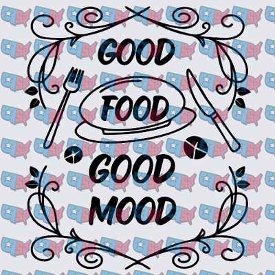 Good Food Good Mood Fork Knife Plate Floral Frame (DTF)
