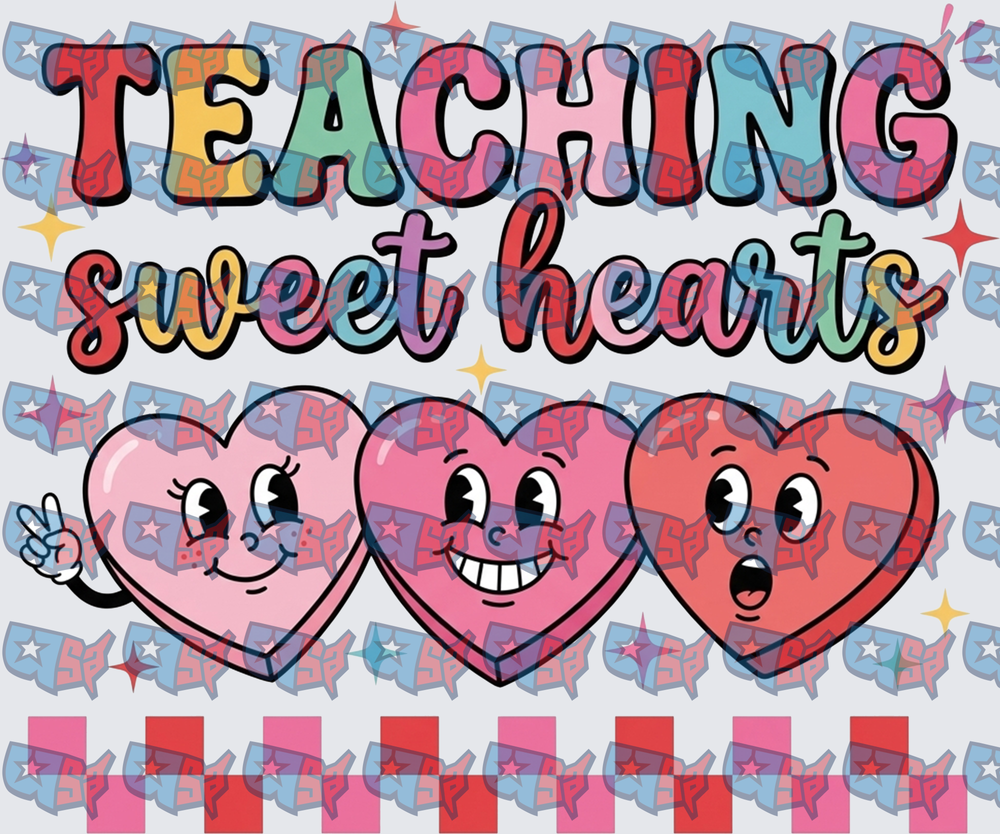 Teaching Sweet Hearts Valentine Retro Cartoon Hearts Teacher (DTF)