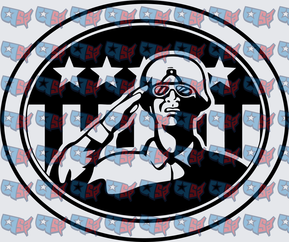 Saluting Soldier Stars and Stripes Oval Badge (DTF)