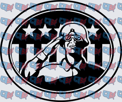 Saluting Soldier Stars and Stripes Oval Badge (DTF)