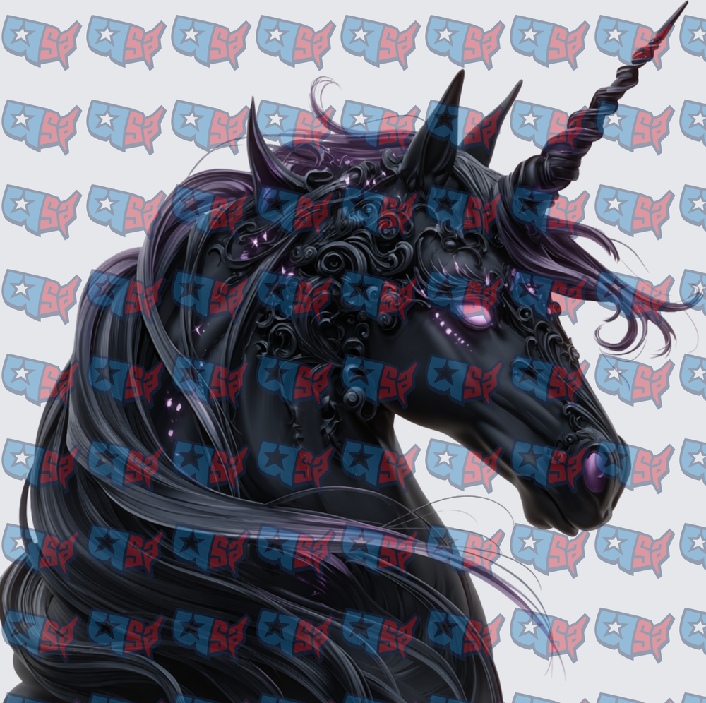 Dark Gothic Black Unicorn Purple Mane Portrait (DTF)