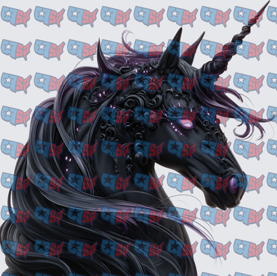 Dark Gothic Black Unicorn Purple Mane Portrait (DTF)