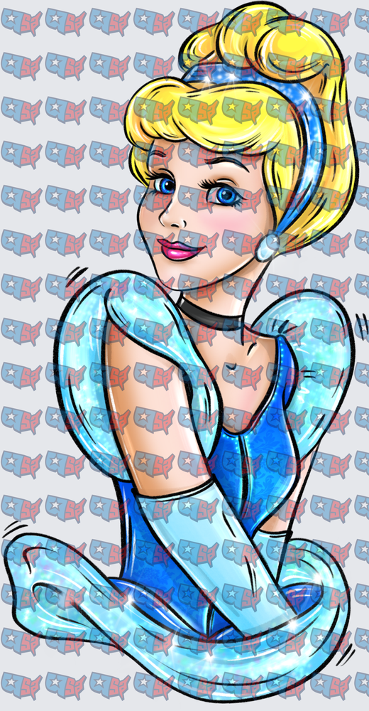 Sparkling Blue Gown Blonde Princess Pinup (DTF)