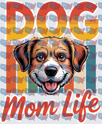 Dog Mom Life Retro Stripe Happy Pup (DTF)
