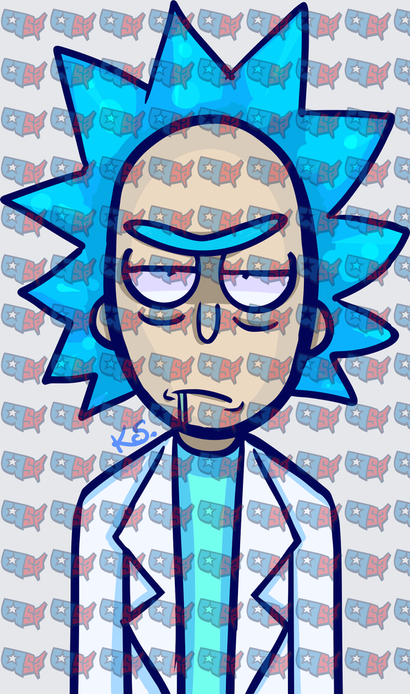Crazy Blue-Haired Mad Scientist Portrait (DTF)