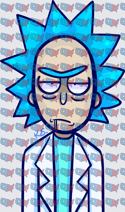 Crazy Blue-Haired Mad Scientist Portrait (DTF)