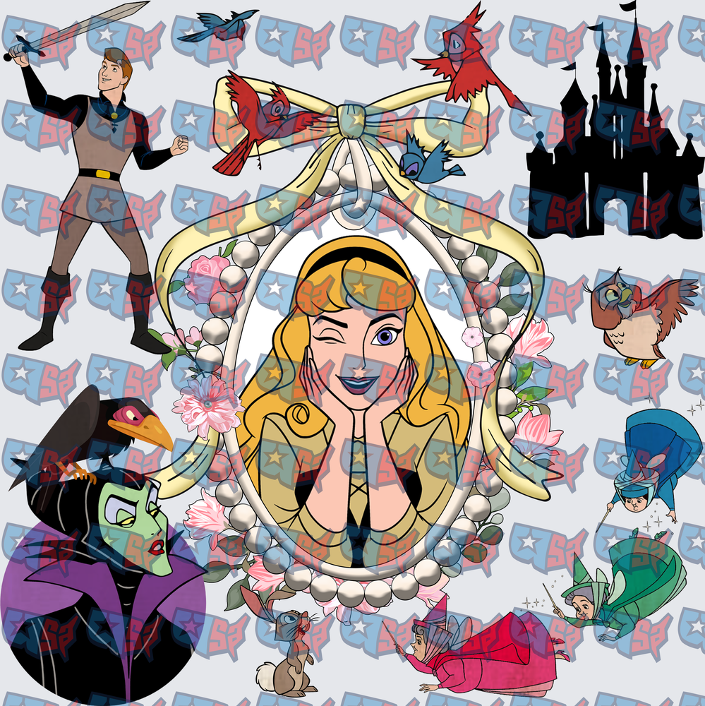 Sleeping Beauty Princess Floral Pearl Frame Characters (DTF)