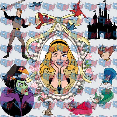 Sleeping Beauty Princess Floral Pearl Frame Characters (DTF)