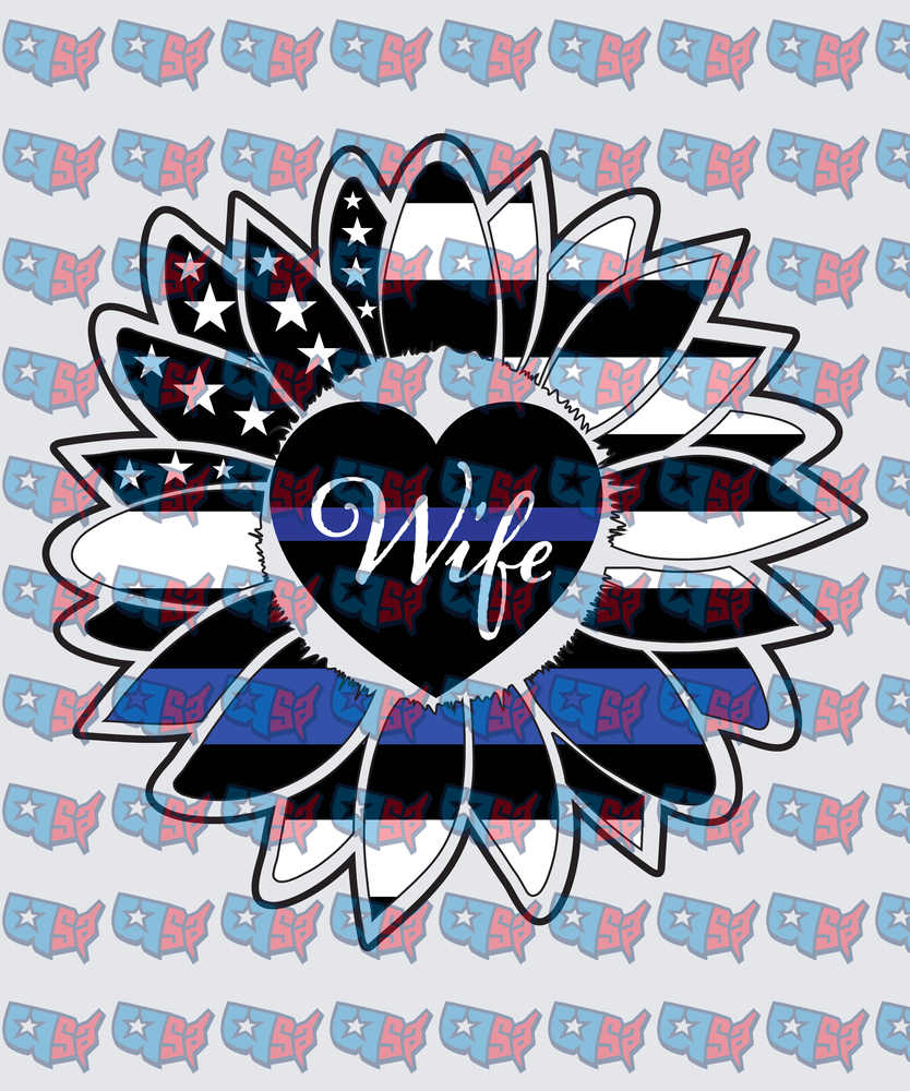 Thin Blue Line Sunflower Wife Heart (DTF)