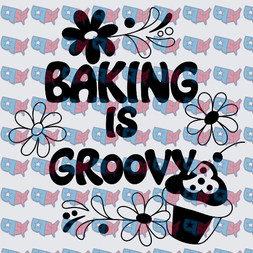 Baking Is Groovy Retro Floral Cupcake Design (DTF)