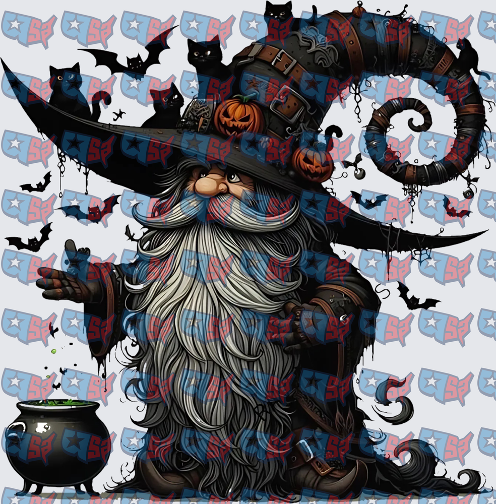 Halloween Wizard Gnome With Cauldron And Black Cats (DTF)