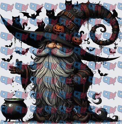 Halloween Wizard Gnome With Cauldron And Black Cats (DTF)