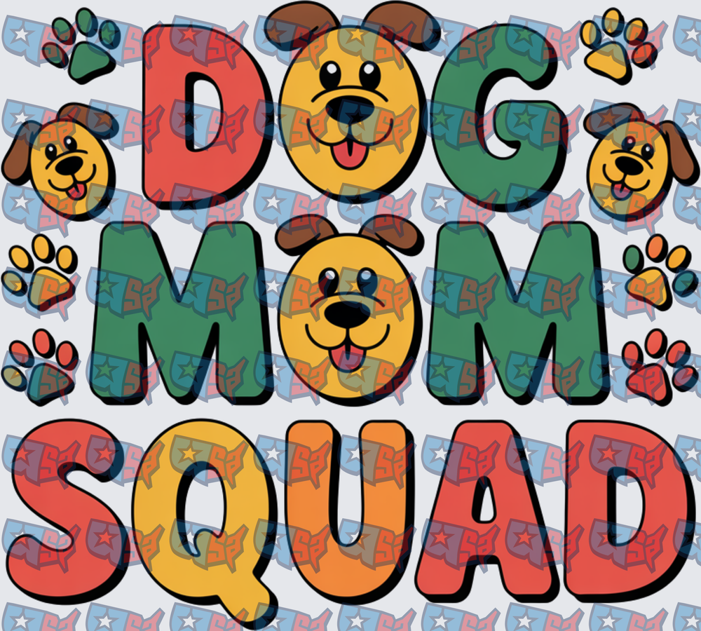 Dog Mom Squad Cute Cartoon Pup Paw Print Letters (DTF)