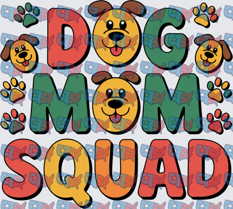 Dog Mom Squad Cute Cartoon Pup Paw Print Letters (DTF)