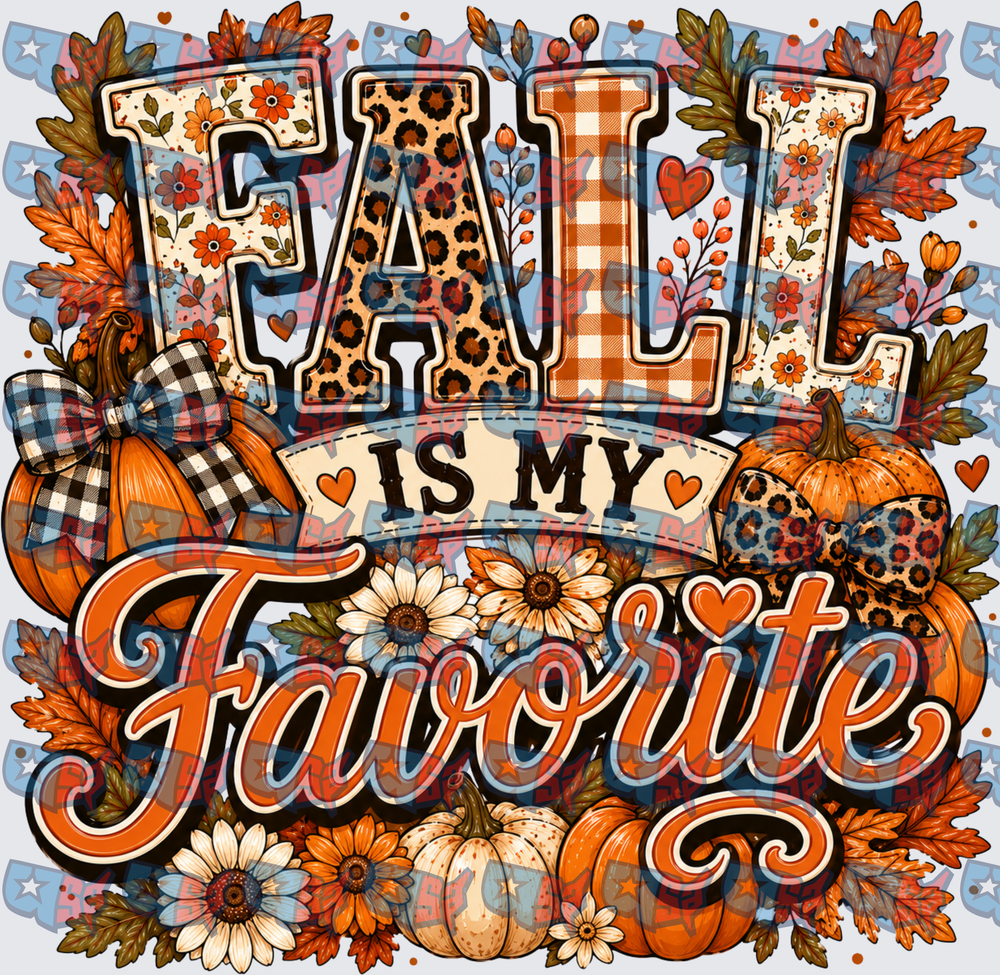 Fall Is My Favorite Pumpkin Floral Leopard Plaid Design (DTF)