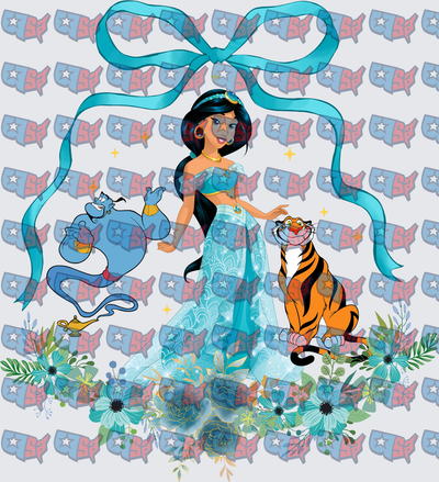 Arabian Princess Genie Tiger Teal Bow Floral (DTF)