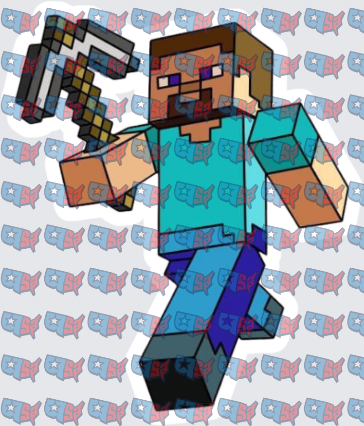 Blocky Pixel Character Swinging Pickaxe (DTF)