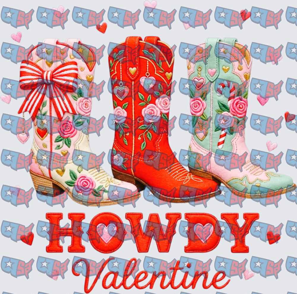 Howdy Valentine Floral Cowboy Boots Trio (DTF)