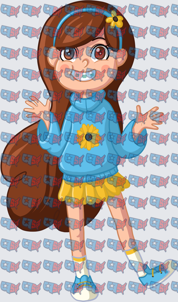Cute Brunette Girl Blue Sweater Sunflower (DTF)