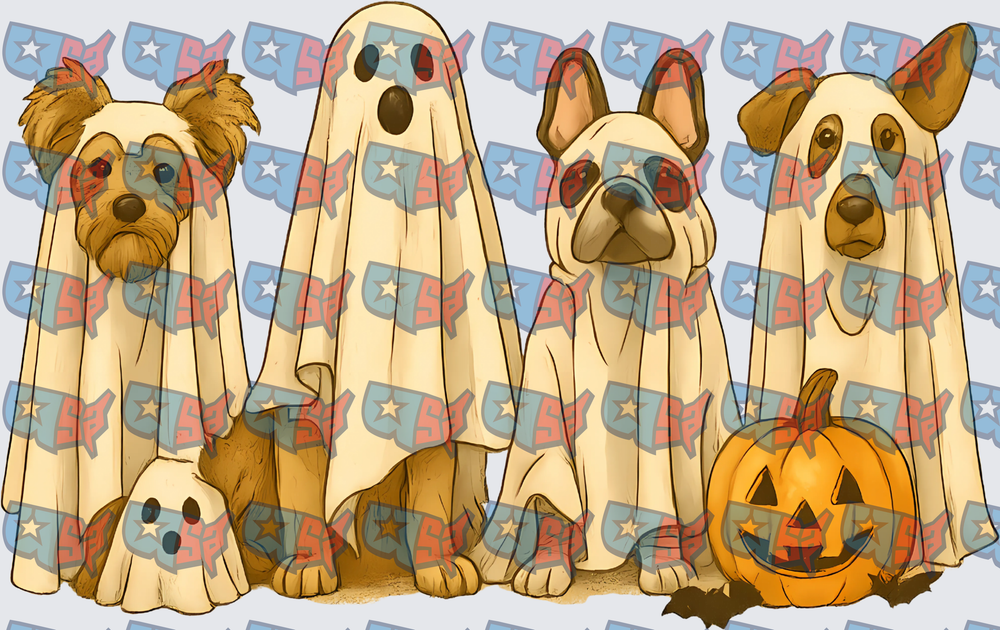 Dogs In Ghost Costumes Halloween Jack O Lantern (DTF)