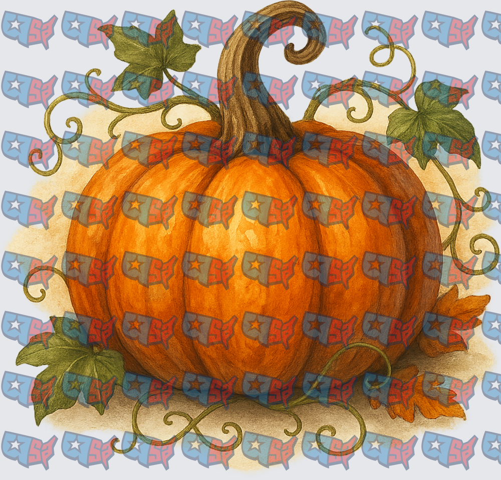 Vintage Illustrated Pumpkin With Curling Vines (DTF)