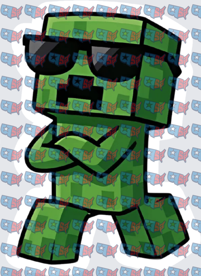 Cool Green Blocky Creeper Character With Sunglasses (DTF)