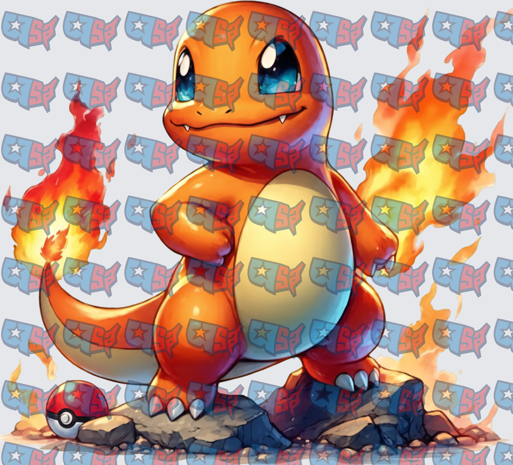 Fiery Orange Lizard Pokemon With Pokeball (DTF)