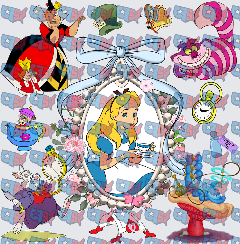 Alice In Wonderland Character Collage Pearl Frame (DTF)