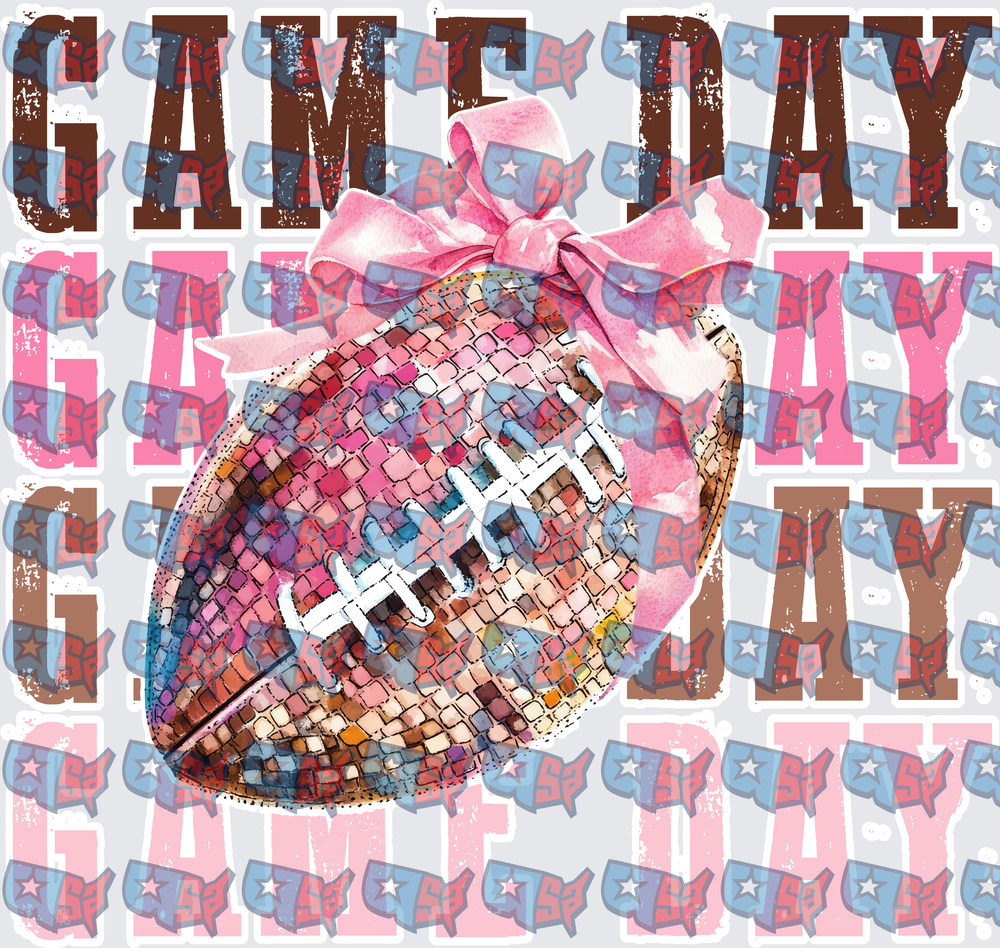 Game Day Disco Ball Football Pink Bow (DTF)
