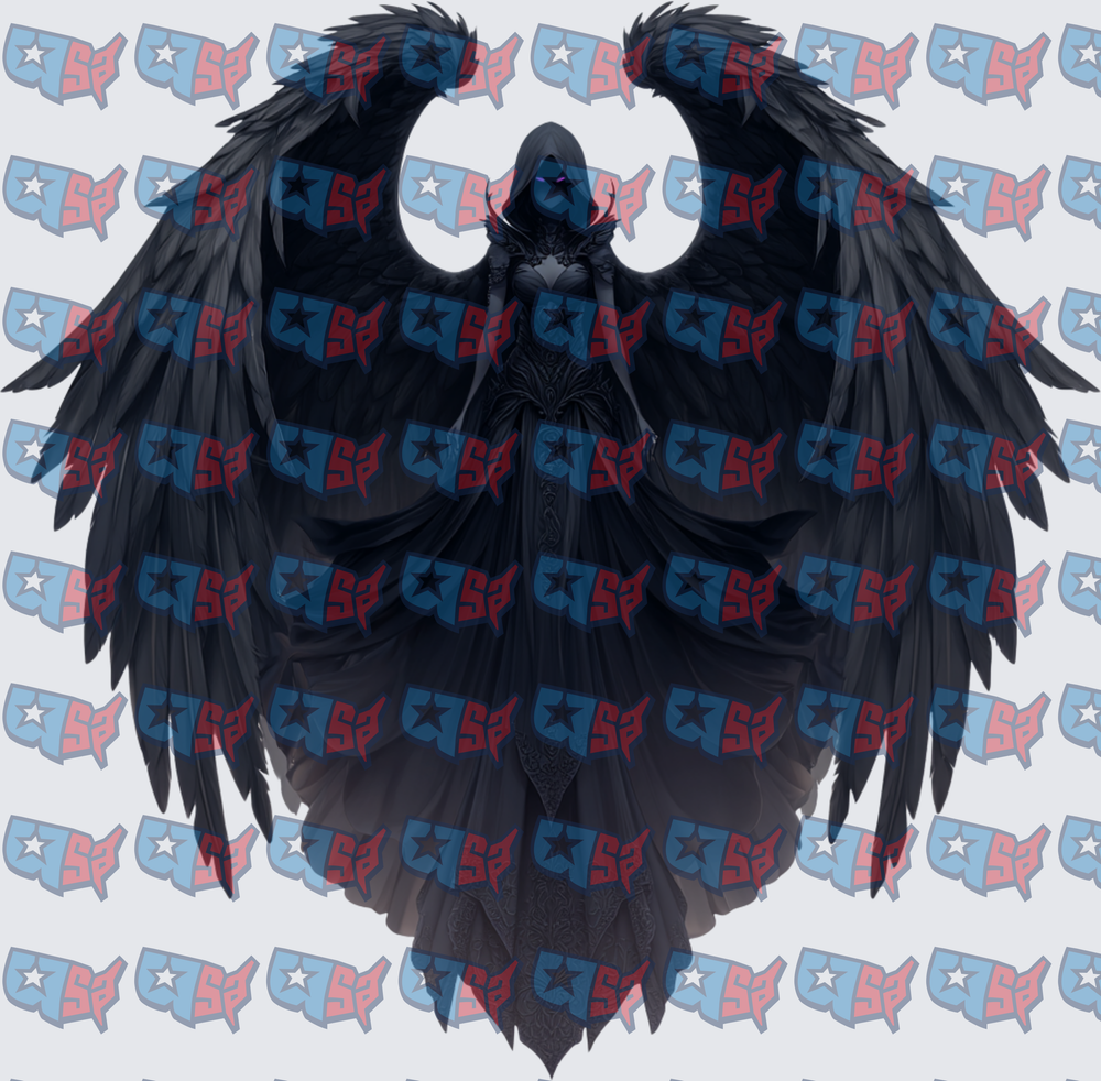 Dark Hooded Figure Massive Black Feathered Wings (DTF)