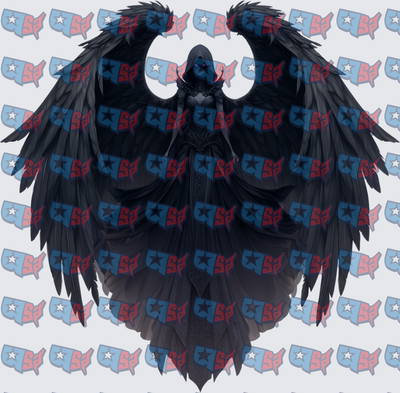 Dark Hooded Figure Massive Black Feathered Wings (DTF)