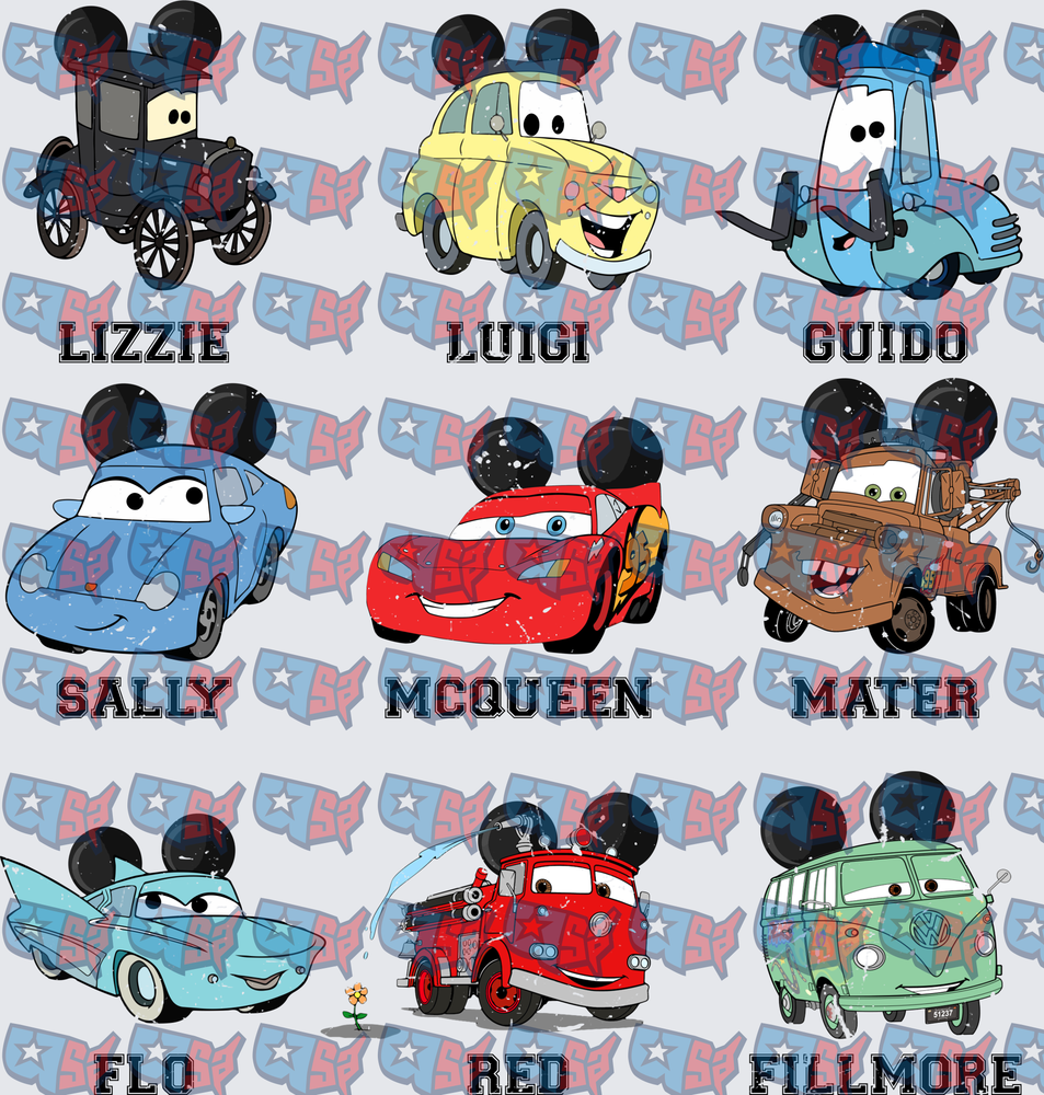 Radiator Springs Cars Characters Mickey Mouse Ears Nine Pack (DTF)