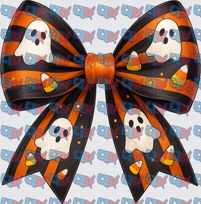 Halloween Ghost Candy Corn Orange Black Striped Bow (DTF)