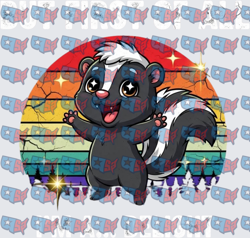 Cute Baby Skunk Retro Sunset Rainbow (DTF)