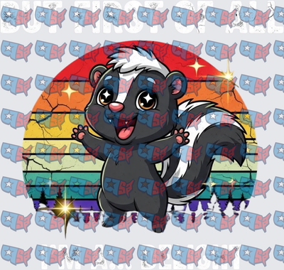 Cute Baby Skunk Retro Sunset Rainbow (DTF)