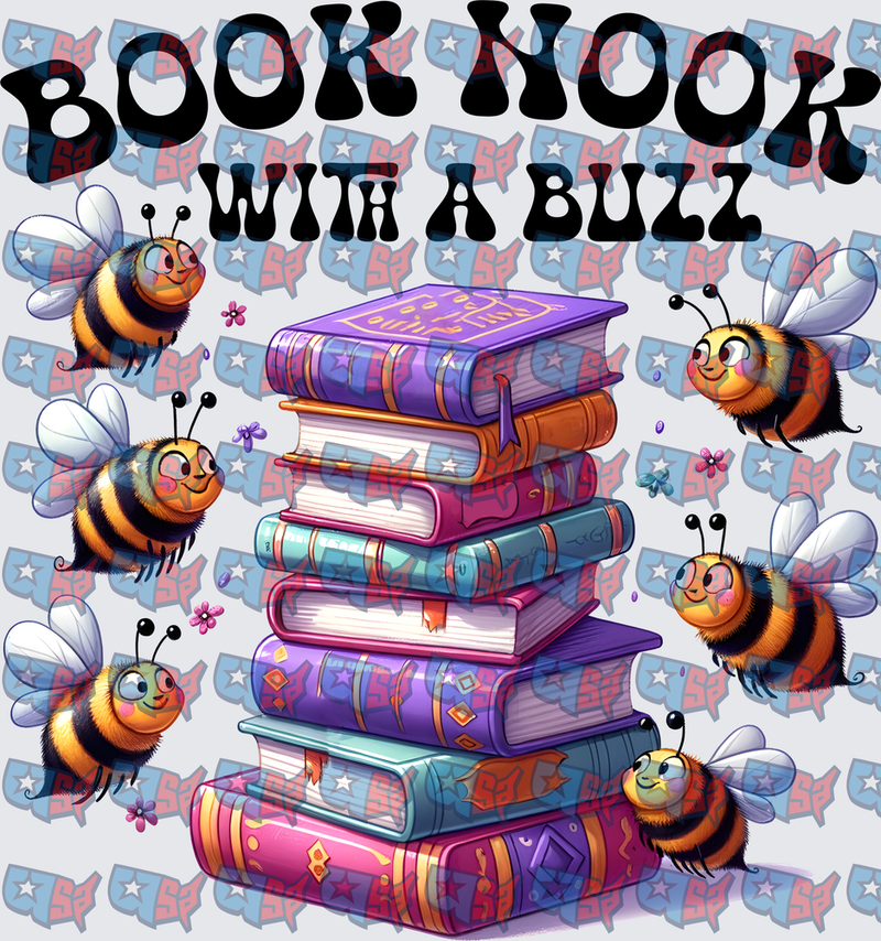 Book Nook With A Buzz Cute Bees Stacked Books (DTF)