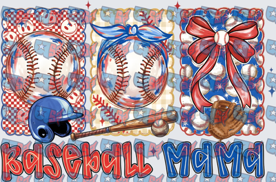 Baseball Mama Red White Blue Bow Bandana Design (DTF)