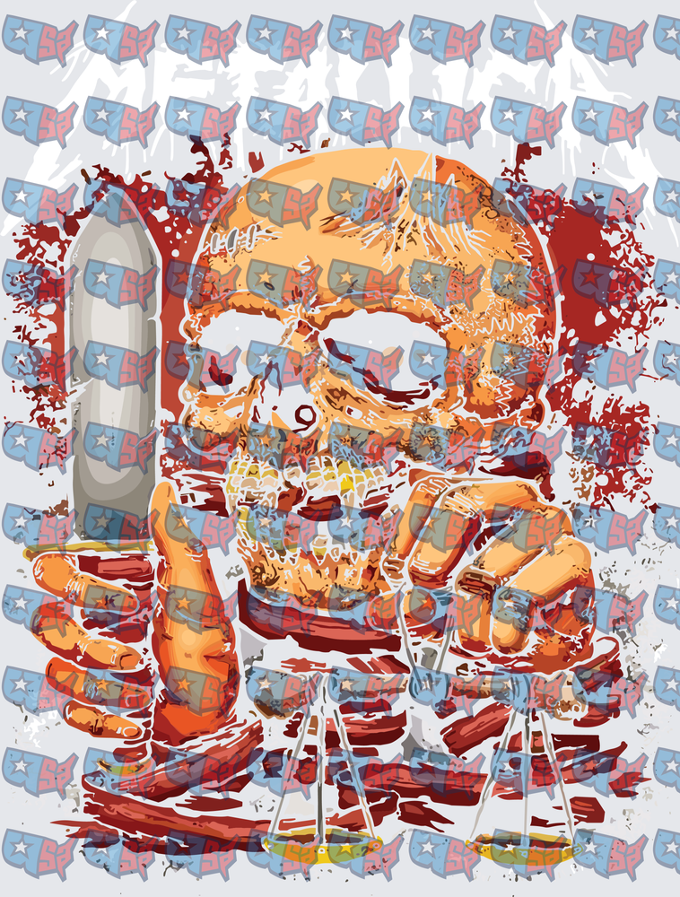 Skull Holding Bullet With Blood Splatter Grunge (DTF)