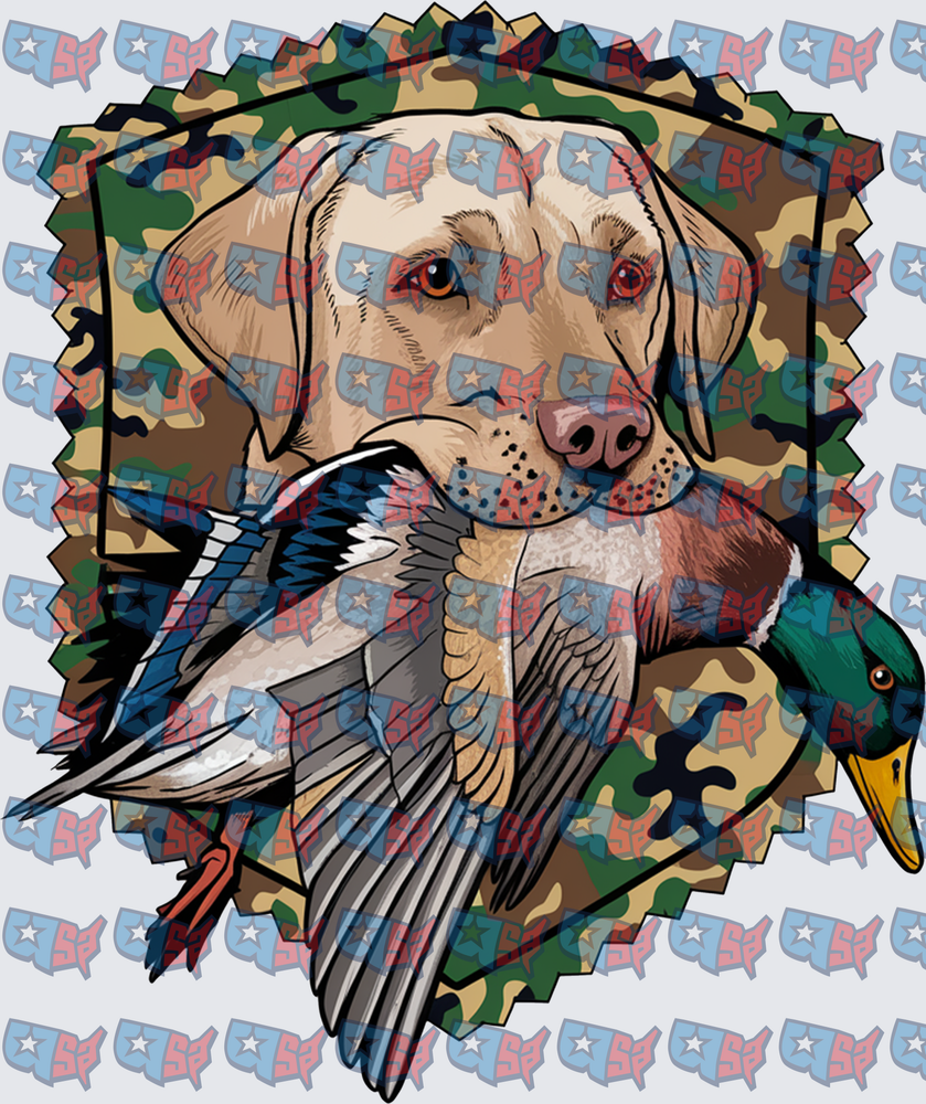 Yellow Lab Retriever Holding Mallard Duck Camo (DTF)