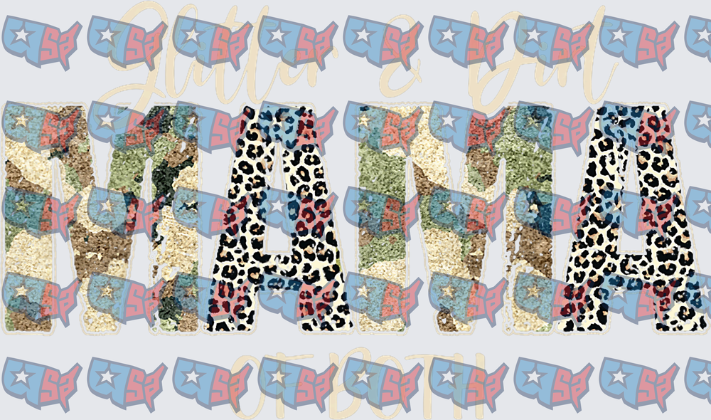Mama Camo Glitter Leopard Print Letters (DTF)