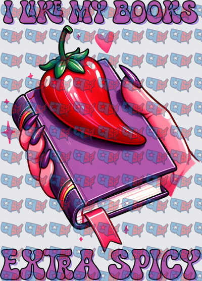 I Like My Books Extra Spicy Chili Pepper Book (DTF)