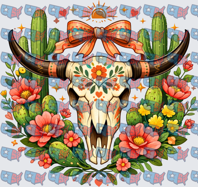 Floral Bull Skull Cactus Western Bow Design (DTF)