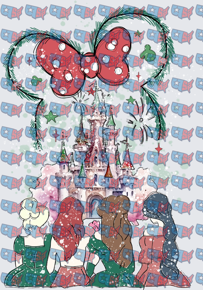 Christmas Princesses Magical Castle Holiday Scene (DTF)
